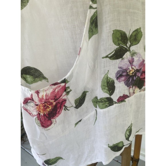 VANSA White Linen Floral Relaxed Langenlook Dress Made in Italy Petite Small - Picture 13 of 16